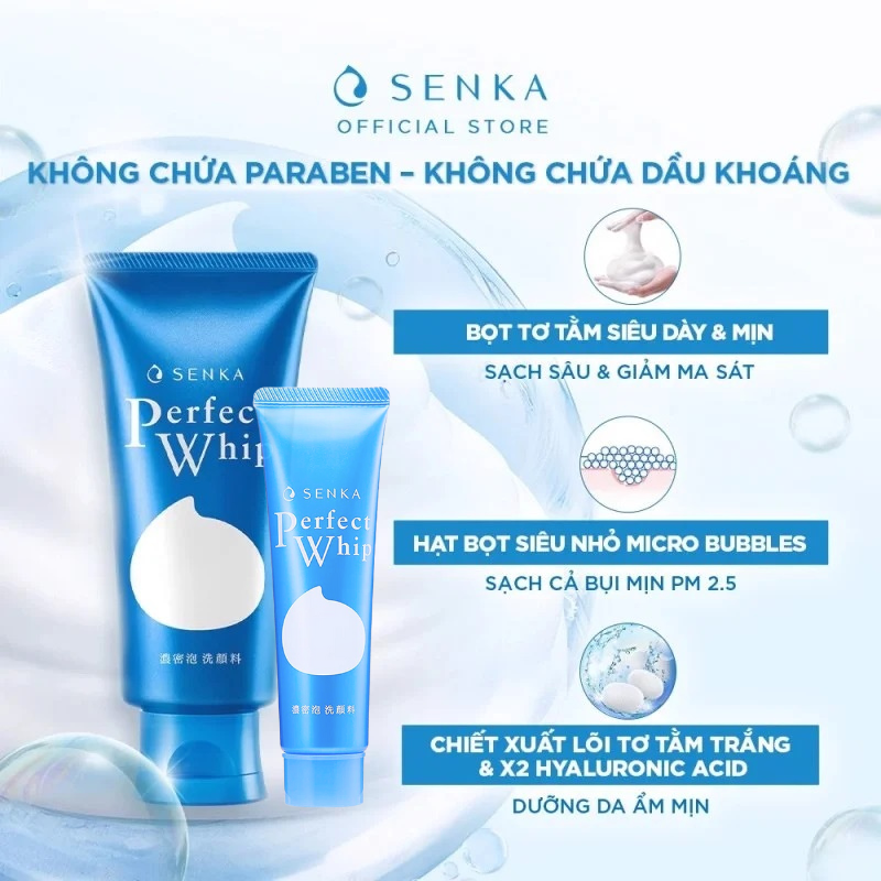 Sữa Rửa Mặt Tạo Bọt Làm Sạch Sâu Chiết Xuất Tơ Tằm Trắng Senka Perfect Whip 40g