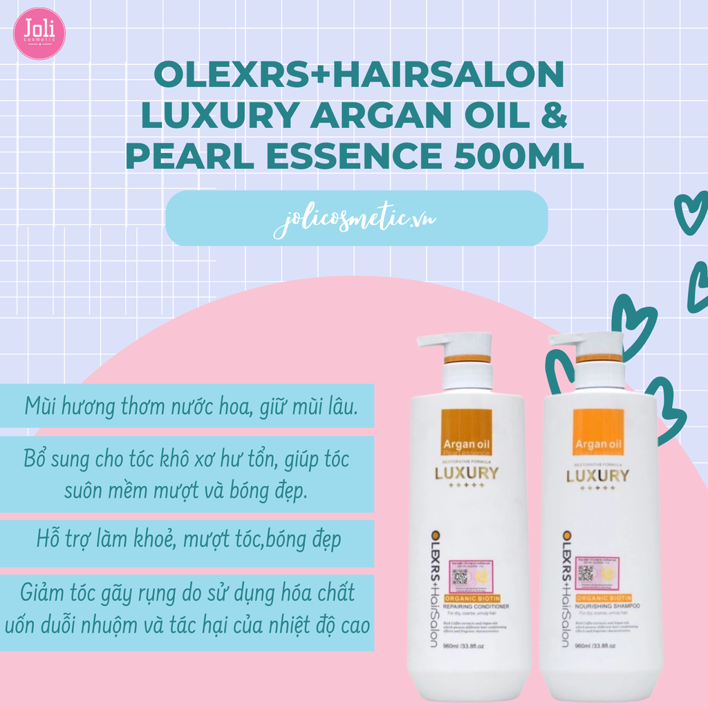 Bộ Gội Xả Olexrs+HairSalon Luxury Argan Oil & Pearl Essence