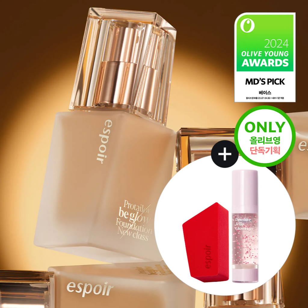 Kem Nền Espoir Be Glow Foundation Set SPF27 PA++ 30g (tặng kem lót Glowrizer Mini + Mút tán nền Fitting Sponge Handy)