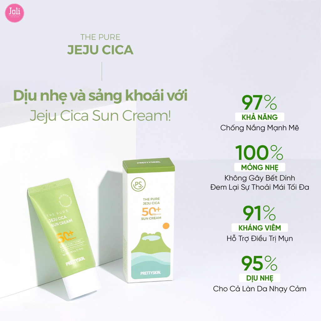 Kem Chống Nắng Dưỡng Ẩm Chiết Xuất Rau Má Prettyskin The Pure Jeju Cica Sun Cream SPF50+ PA++++ 50ml