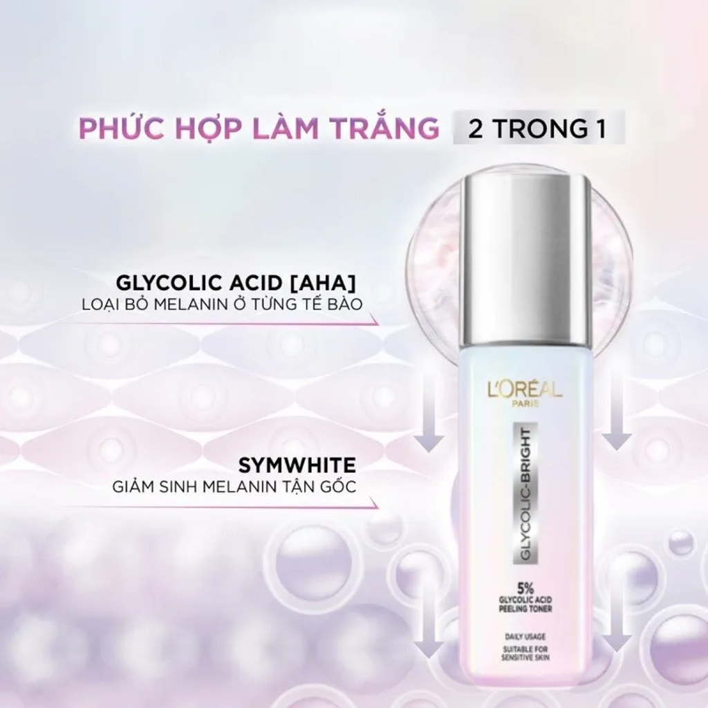 Nước Hoa Hồng Dưỡng Sáng Da Loreal Glycolic Bright Peeling Toner 128ml