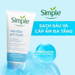 Gel Rửa Mặt Sạch Sâu Cấp Ẩm Cho Da Khô Simple Water Boost Micellar Gel Wash 150ml