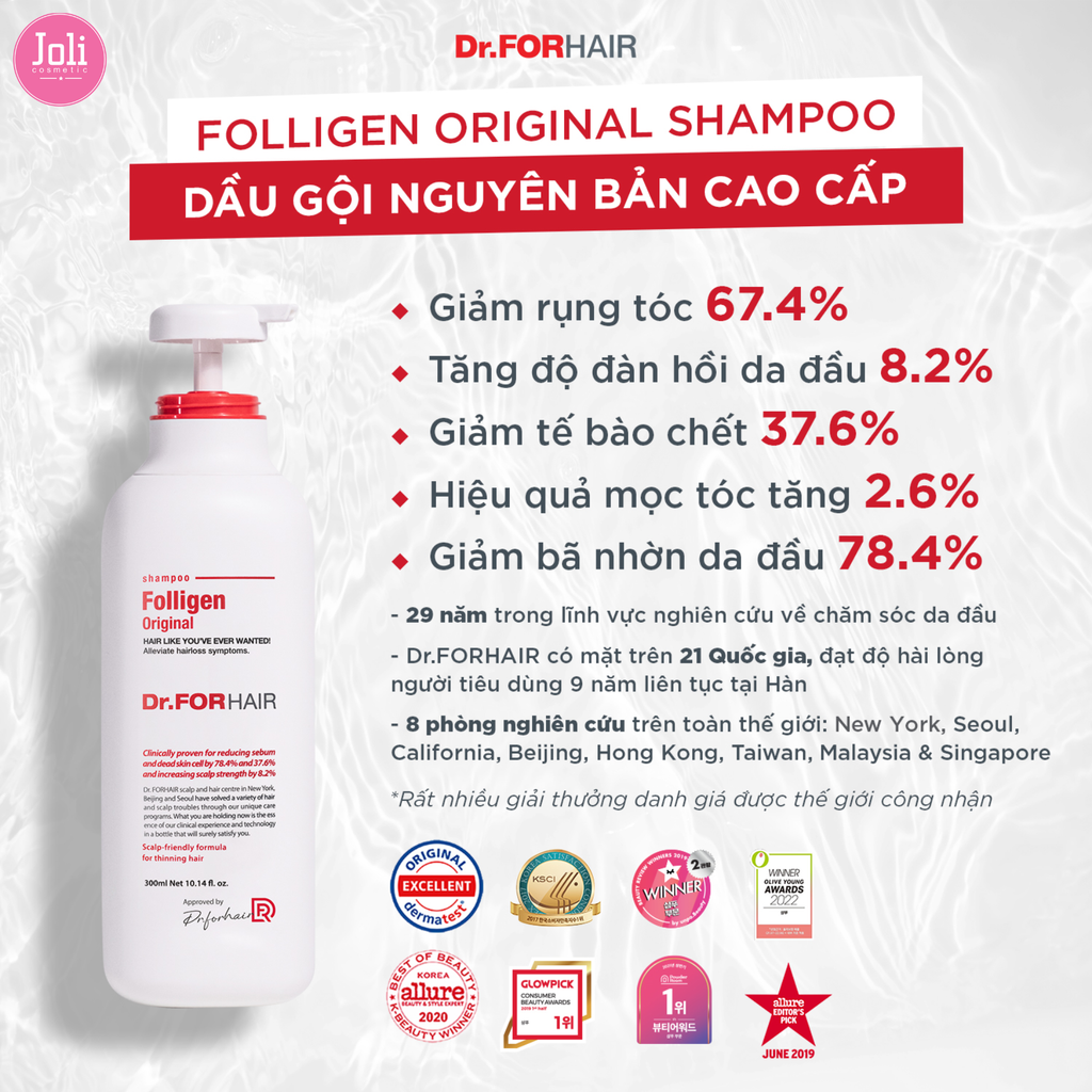 Dầu Gội Giảm Gãy Rụng Giúp Mọc Tóc Dr.FORHAIR Folligen Original Shampoo 300ml