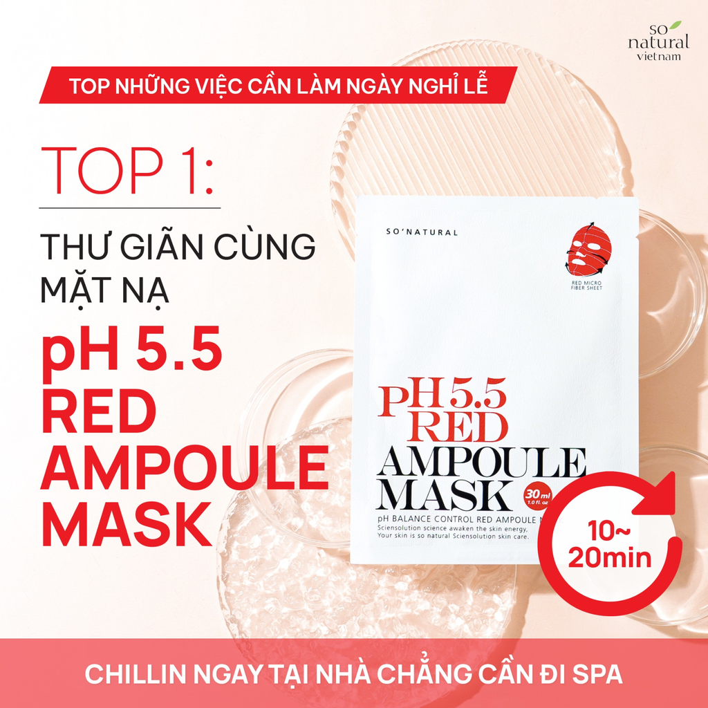 Mặt Nạ Cấp Ẩm Cân Bằng Da Cho Da Mụn So Natural pH 5.5 Red Ampoule Mask 30ml