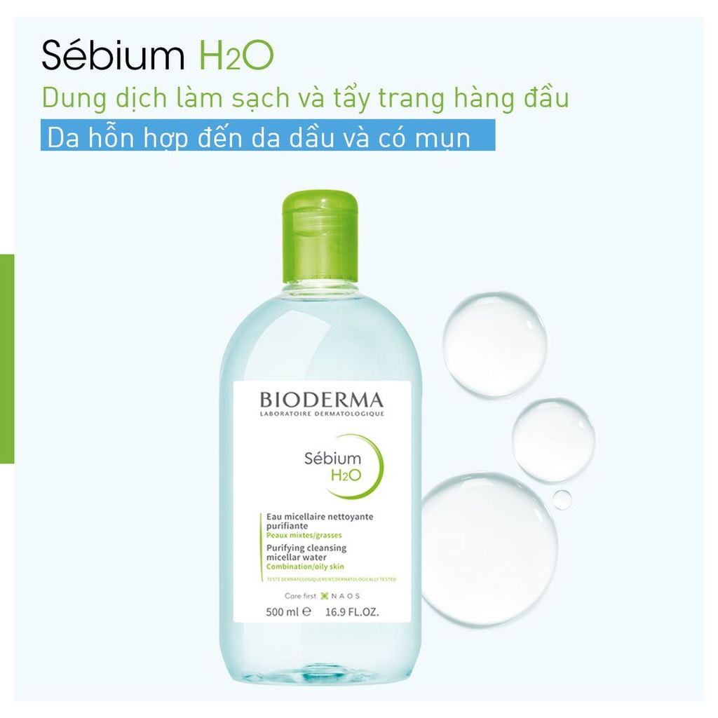 [COMBO] Nước Tẩy Trang Dành Cho Da Dầu & Hỗn Hợp Bioderma Sébium H2O 500ml