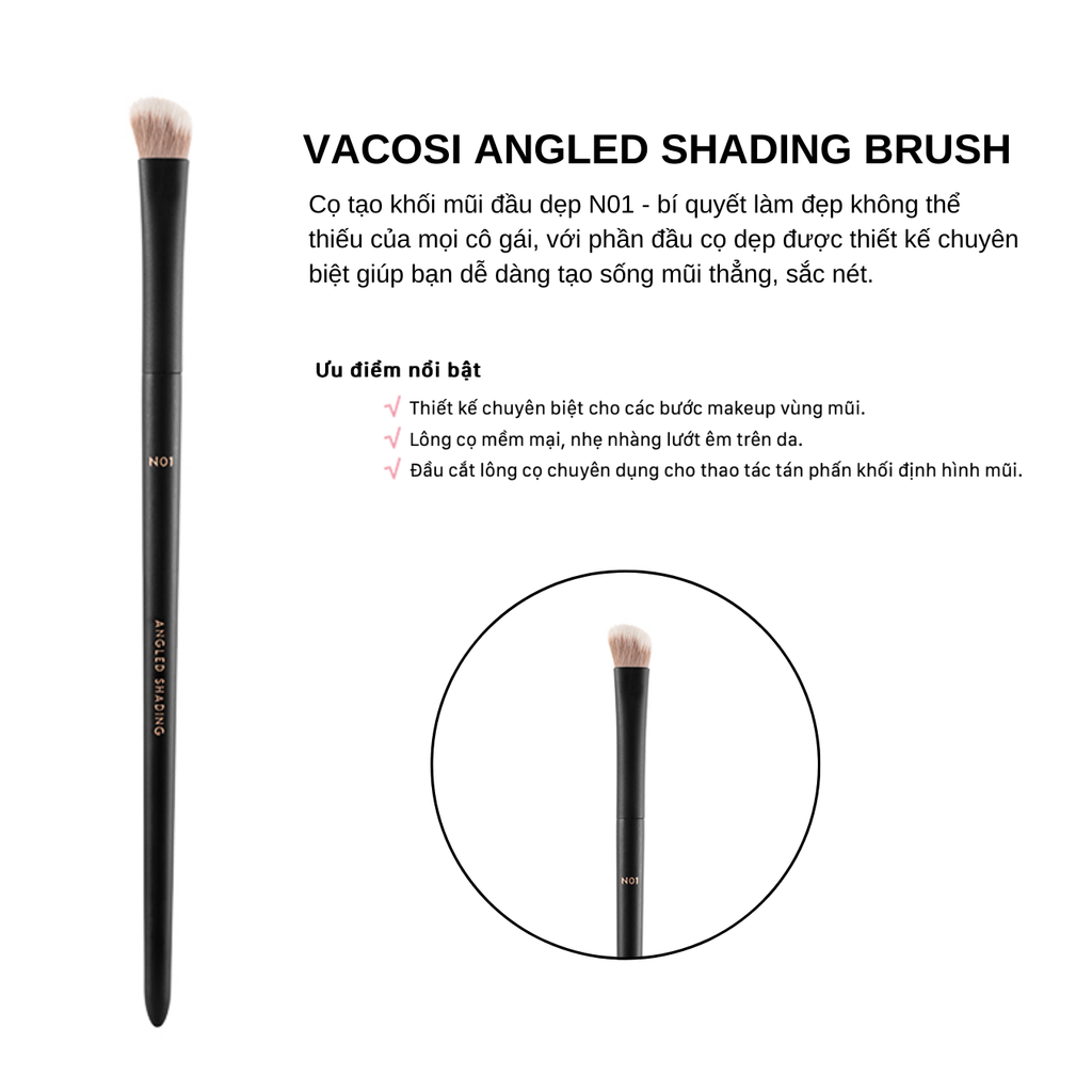 Cọ Khối Mũi Đầu Dẹp Vacosi N01 Angled Shading Brush