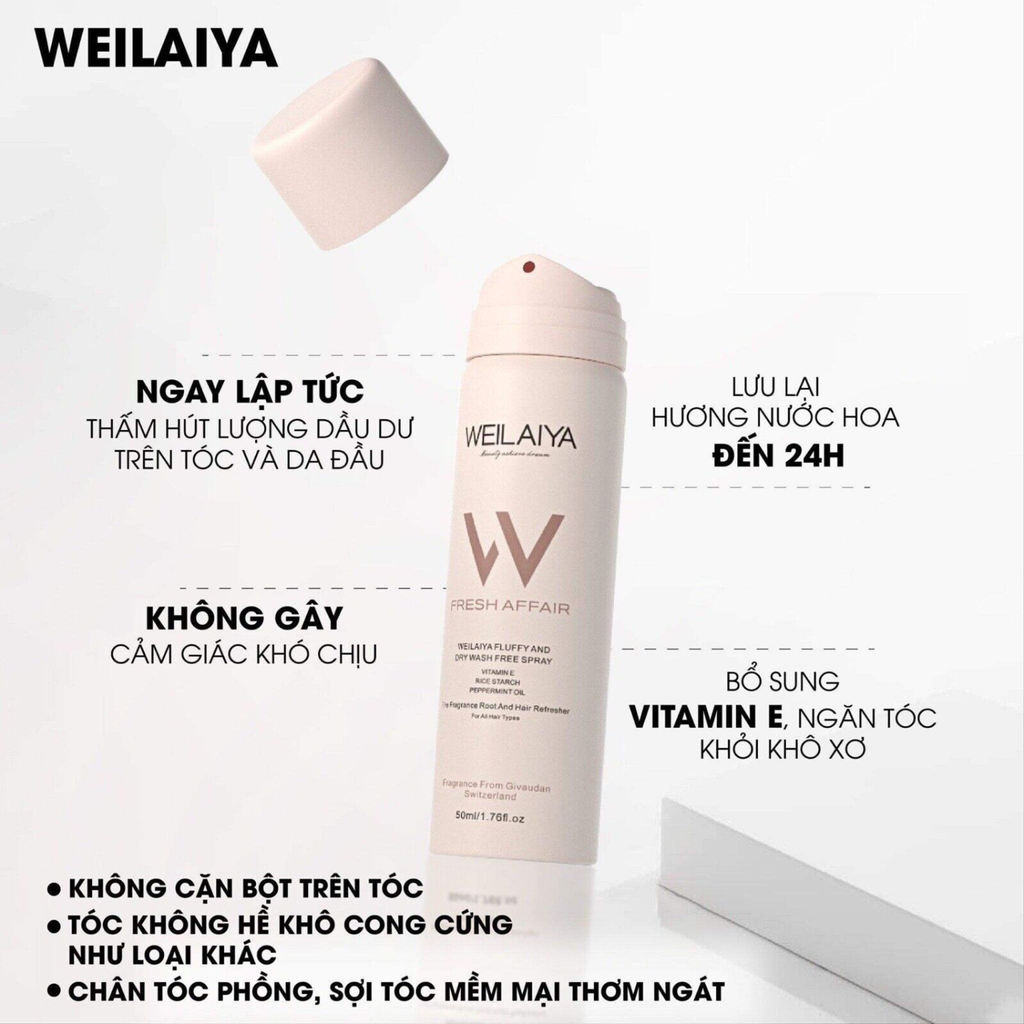 Dầu Gội Khô Làm Phồng Tóc Weilaiya Fresh Affair Fulffy And Dry Wash Free Spray 50ml