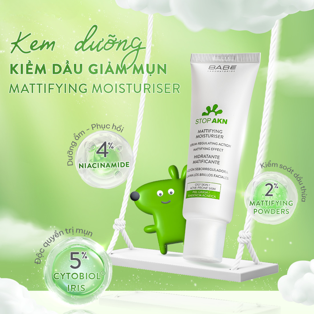 Kem Dưỡng Ẩm Kiềm Dầu Giảm Mụn Laboratorios Babe Stop AKN Mattifying Fluid 50ml