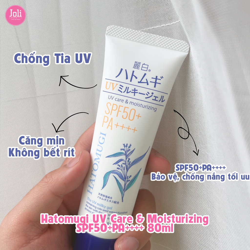 Kem Chống Nắng Dưỡng Ẩm Trắng Da Hatomugi UV Care & Moisturizing Milky Gel SPF50+/PA++++ 80g