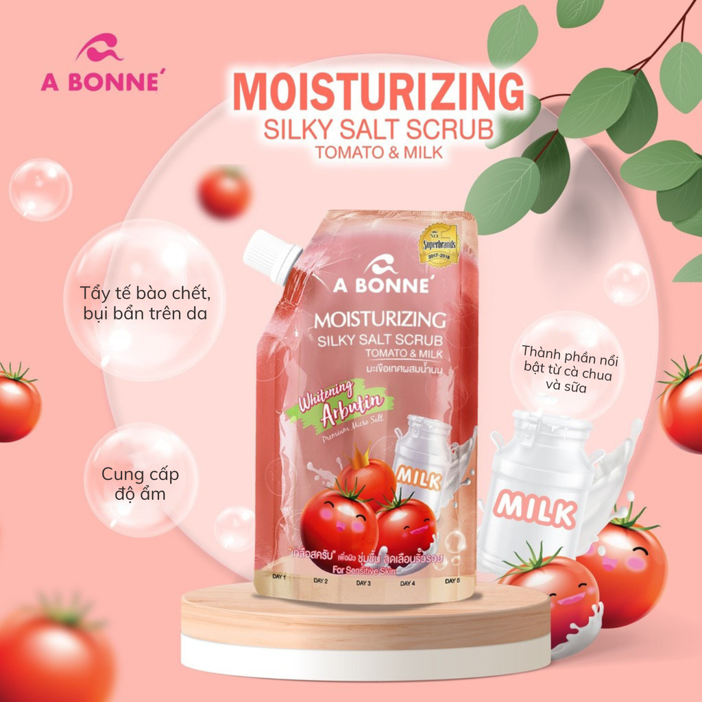 Muối Tắm Tẩy Tế Bào Chết Dưỡng Âm A Bonne Silky Salt Scrub Tomato And Milk 350g
