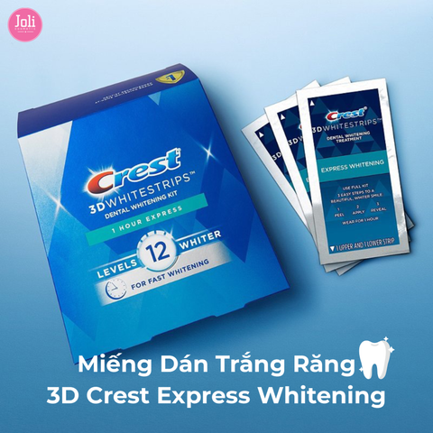 Miếng Dán Trắng Răng Crest 3D Whitestrips 1 Hour Express Levels 12 Whiter