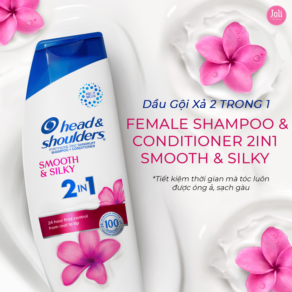 Dầu Gội & Xả Suôn Mềm Óng Mượt Head & Shoulders Pyrithione Zinz Dandruff Smooth & Silky 2in1 370ml