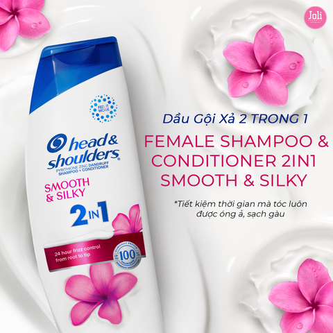 Dầu Gội Xả Suôn Mềm Óng Mượt Head & Shoulders Pyrithione Zinz Dandruff Smooth & Silky 2in1 380ml