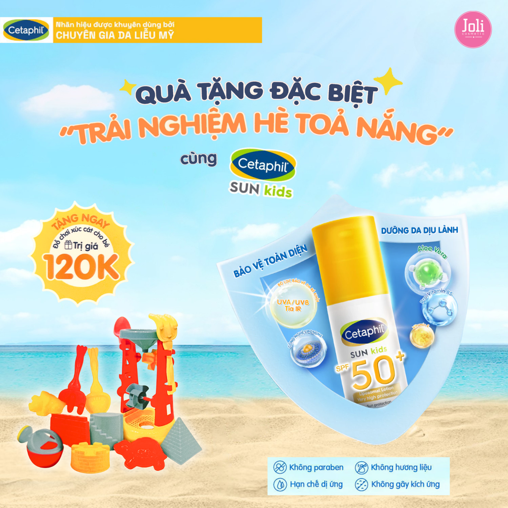 Combo Sữa Chống Nắng Cho Bé Cetaphil Sun Kids SPF50+ 150ml (Tặng Balo Xúc Cát)