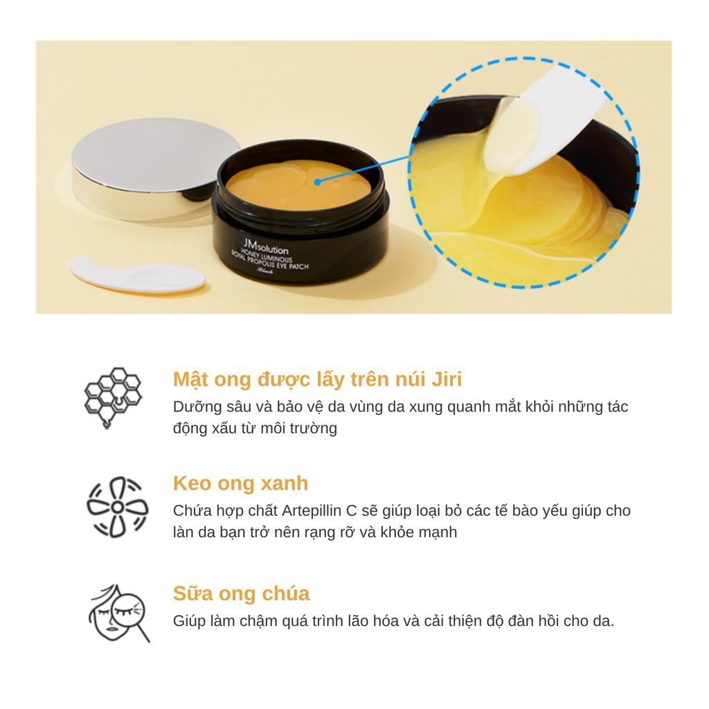 Mặt Nạ Mắt Ngừa Lão Hóa Chiết Xuất Keo Ong JMsolution Honey Luminous Royal Propolis Eye Patch 90g