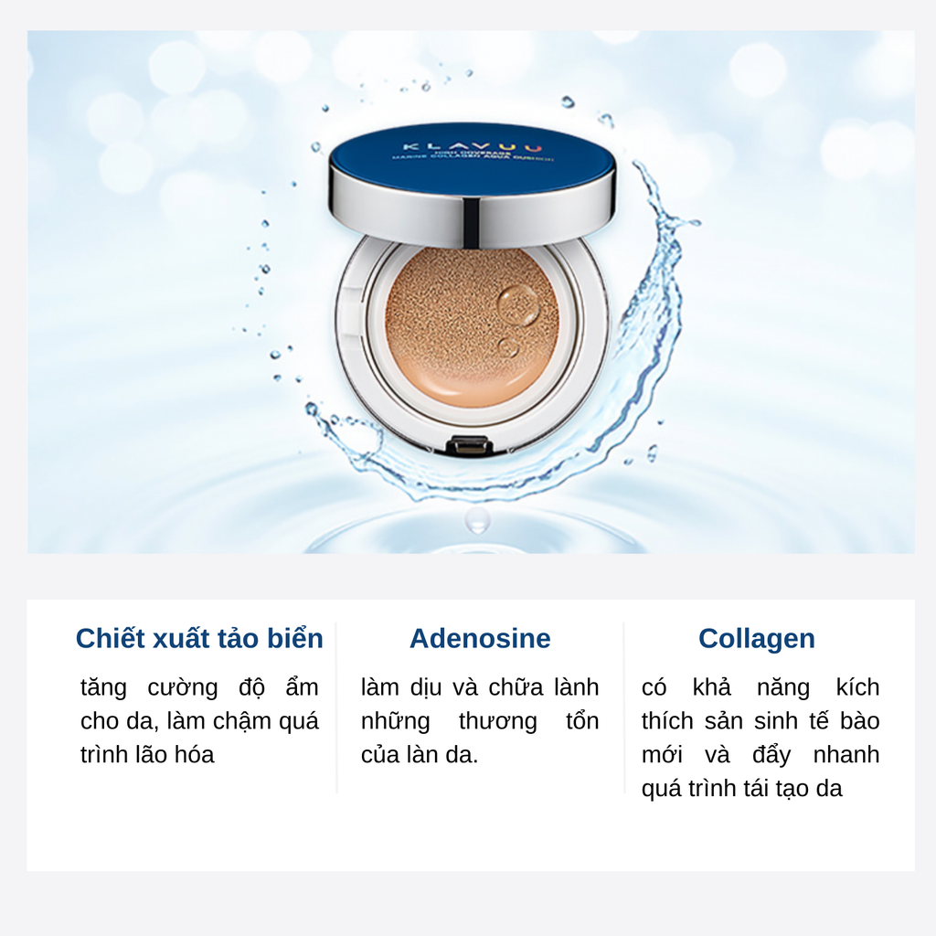 Set Phấn Nước Dưỡng Ẩm Klavuu Blue Pearlsation High Coverage Marine Collagen Aqua Cushion SPF50 PA+++(Tặng kèm lõi)