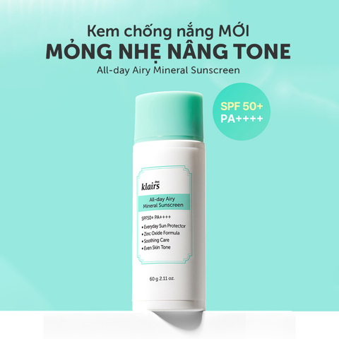 Kem Chống Nắng Nâng Tông Da Klairs All-day Airy Mineral Sunscreen SPF50+ PA++++ 60g