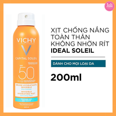 Xịt Chống Nắng Vichy Ideal Soleil Invisible Hydrating Mist SPF 50 PA+++ UVB + UVA 200ml