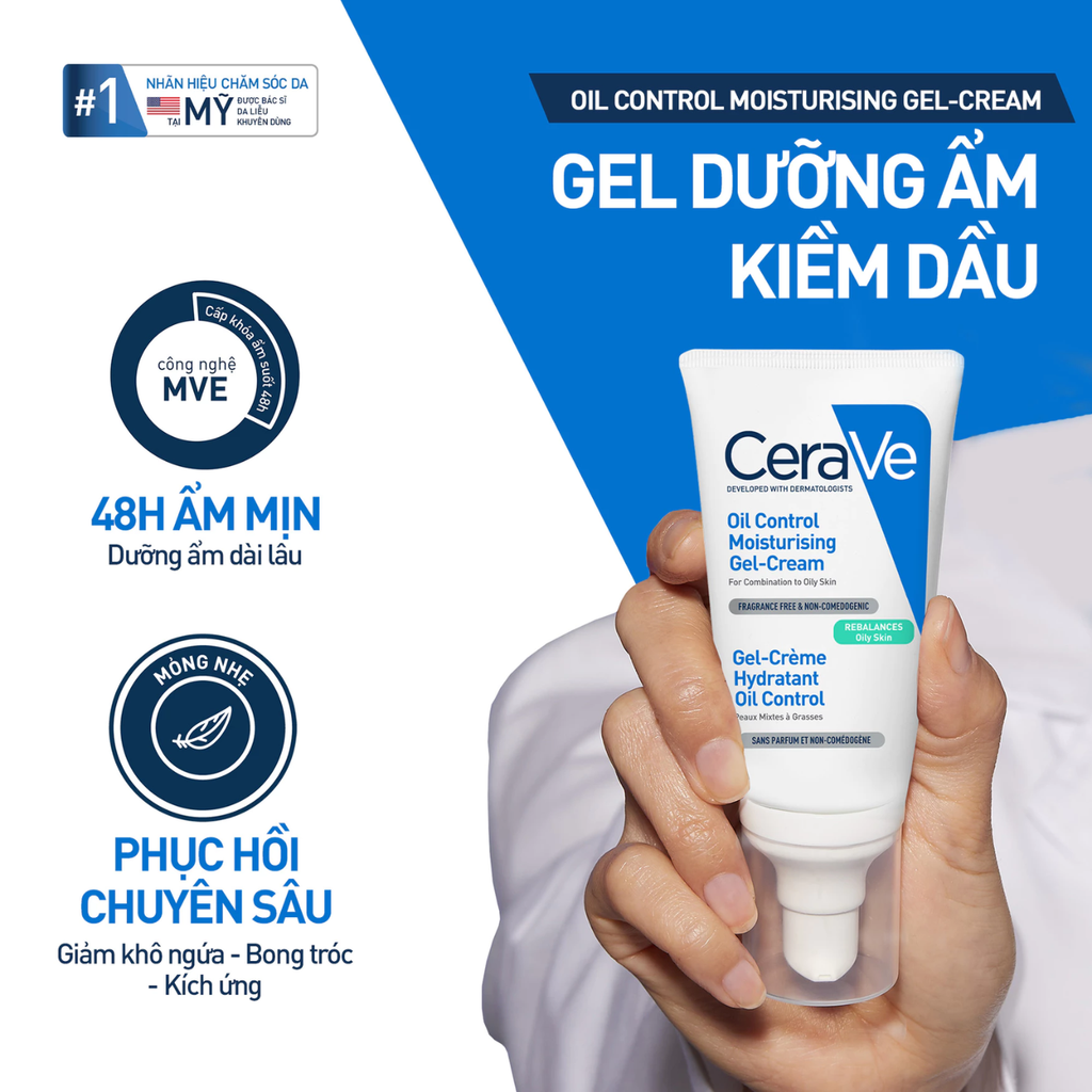 Kem Dưỡng Dạng Gel Kiềm Dầu Cho Da Dầu & Hỗn Hợp Cerave Oil Control Moisturising Gel-Cream 52ml