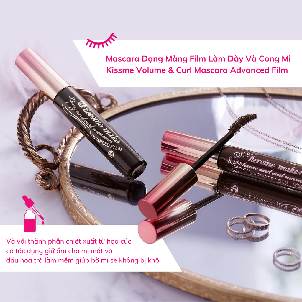 Mascara Dạng Màng Film Làm Dày Và Cong Mi Kissme Volume & Curl Mascara Advanced Film 6g