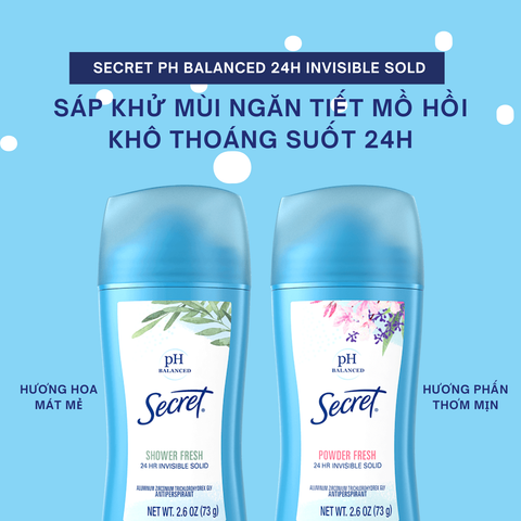 Sáp Khử Mùi Ngăn Tiết Mồ Hôi Secret pH Balanced 24H Invisible Sold Antiperspirant Deodorant 73g