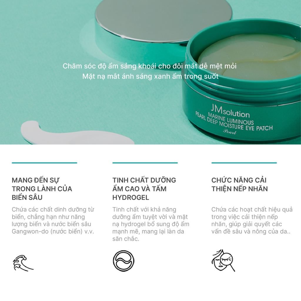 Mặt Nạ Mắt Mờ Quầng Thâm Nếp Nhăn JMsolution Marine Luminous Pearl Deep Moisture Eye Patch 90g