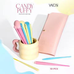 Bộ Cọ 10 Cây + Ví Hồng Vacosi Candy Puffy Brush Set BC34