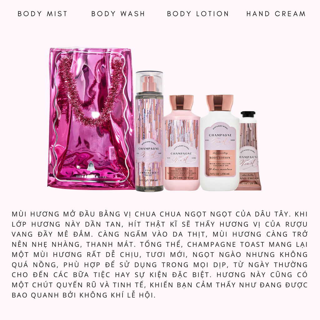 Set 4 Món Bath & Body Works (dưỡng tay 29ml + xịt thơm 236ml + sữa tắm 295ml + sữa dưỡng 236ml)