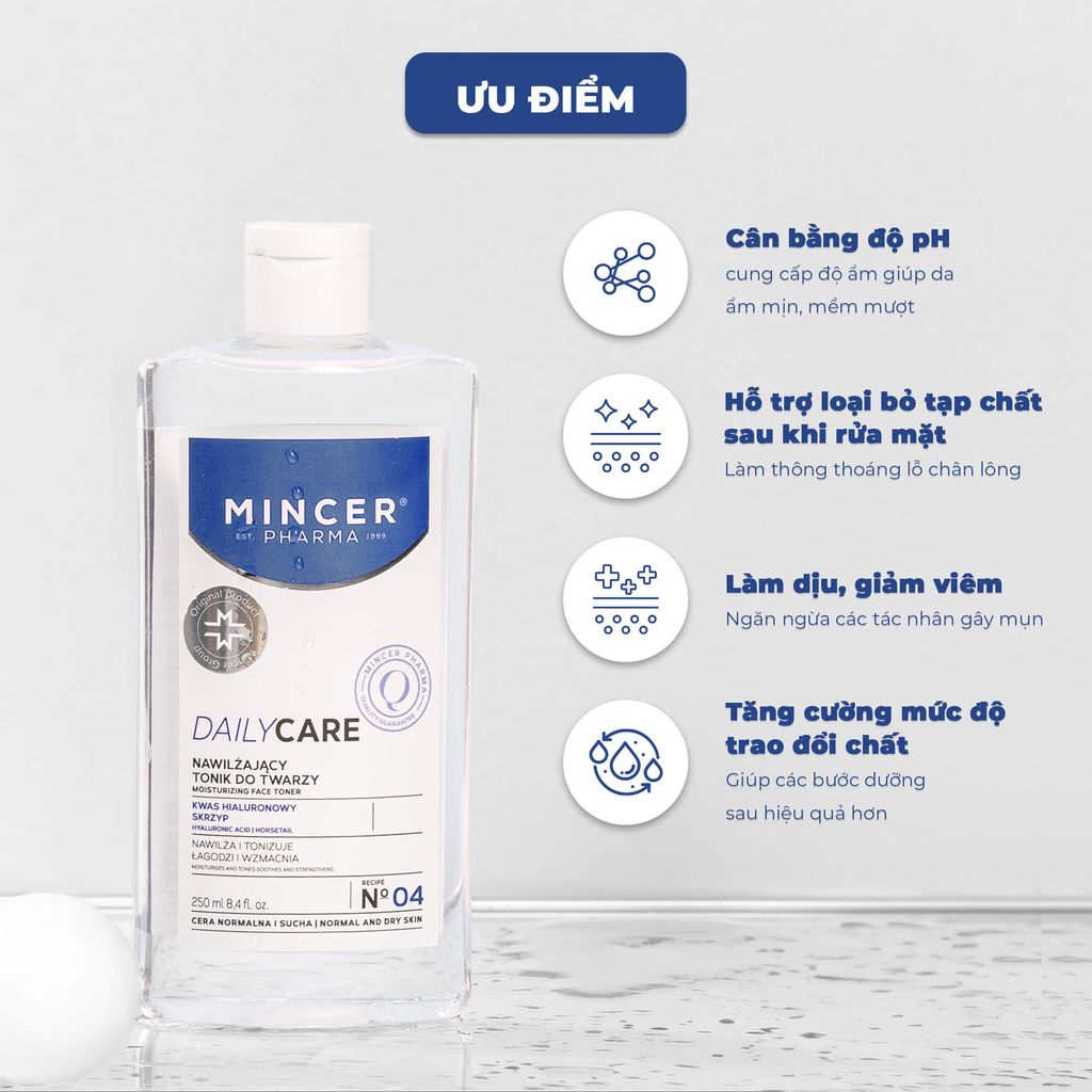 Nước Cân Bằng Cấp Ẩm Mincer Pharma Daily Care Moisturizing Face Toner Hyaluronic Acid 250ml