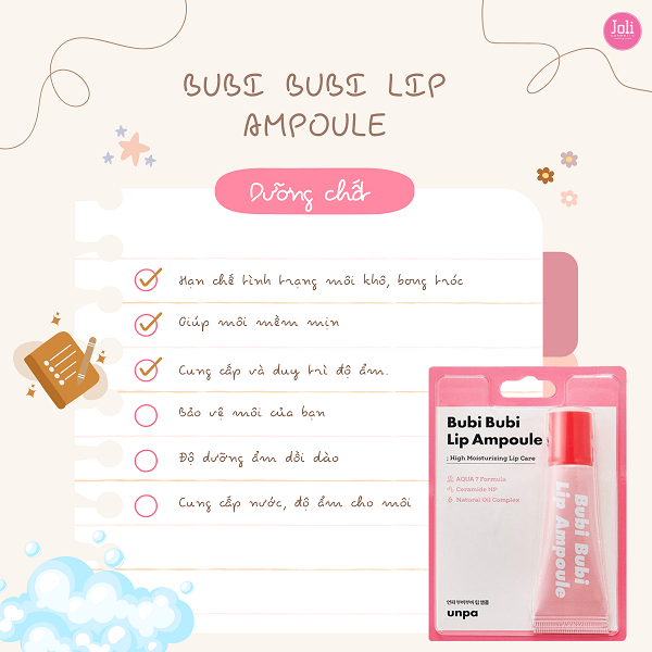 Son Dưỡng Dưỡng Ẩm Cho Môi Căng Mọng Unpa Bubi Bubi Lip Ampule 10g