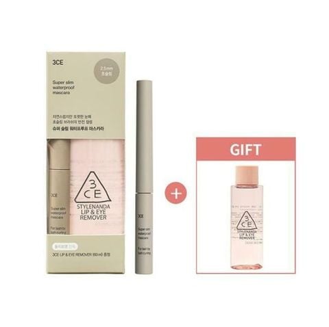 Set Nước Tẩy Trang Mắt Môi 3CE Lip & Eye Remover 60ml + Mascara 3CE Super Slim Waterproof #Black