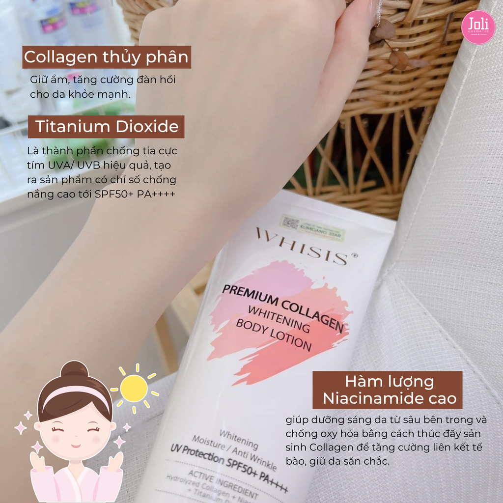 Kem Dưỡng Thể Chống Nắng Toàn Thân Whisis Premium Collagen Whitening Body Lotion SPF50+ PA++++ 200ml