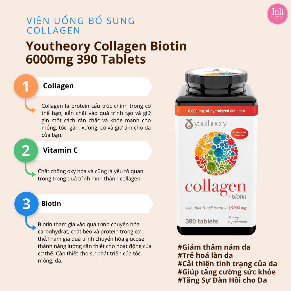 Viên Uống Youtheory Collagen Biotin 6000mg 390 Tablets