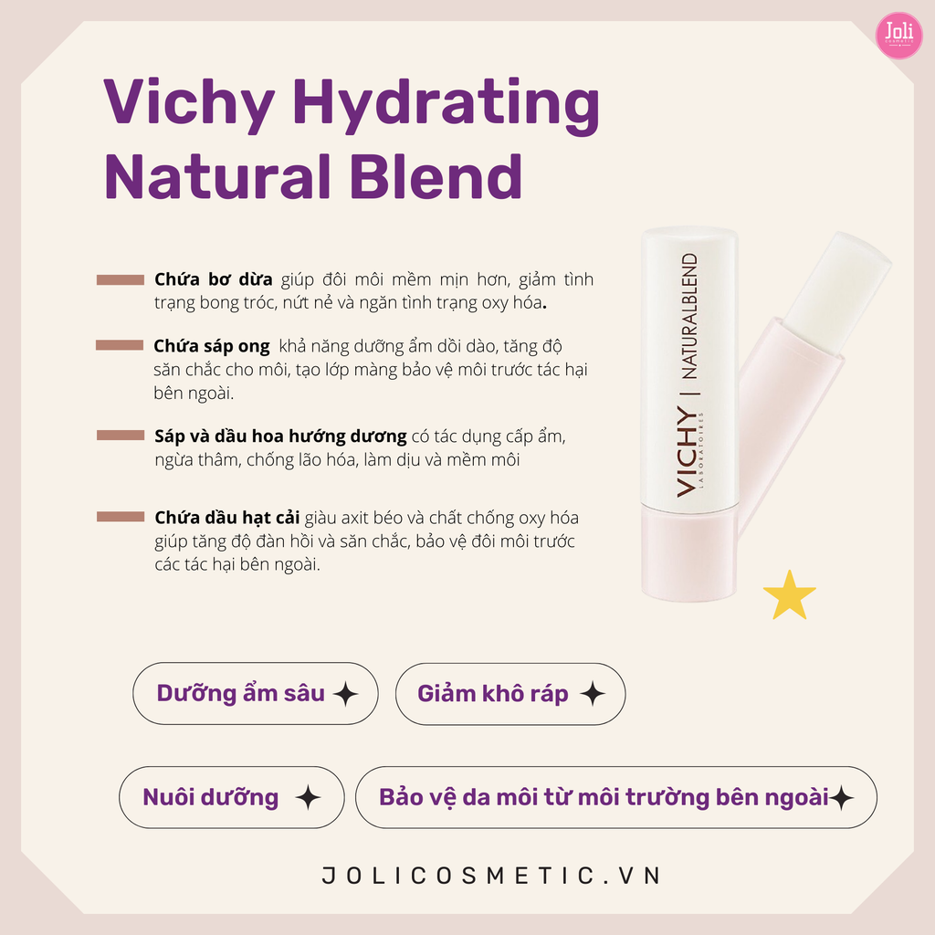 Son Dưỡng Môi Vichy Không Màu Natural Blend Hydrating Lip Balm 4.5g