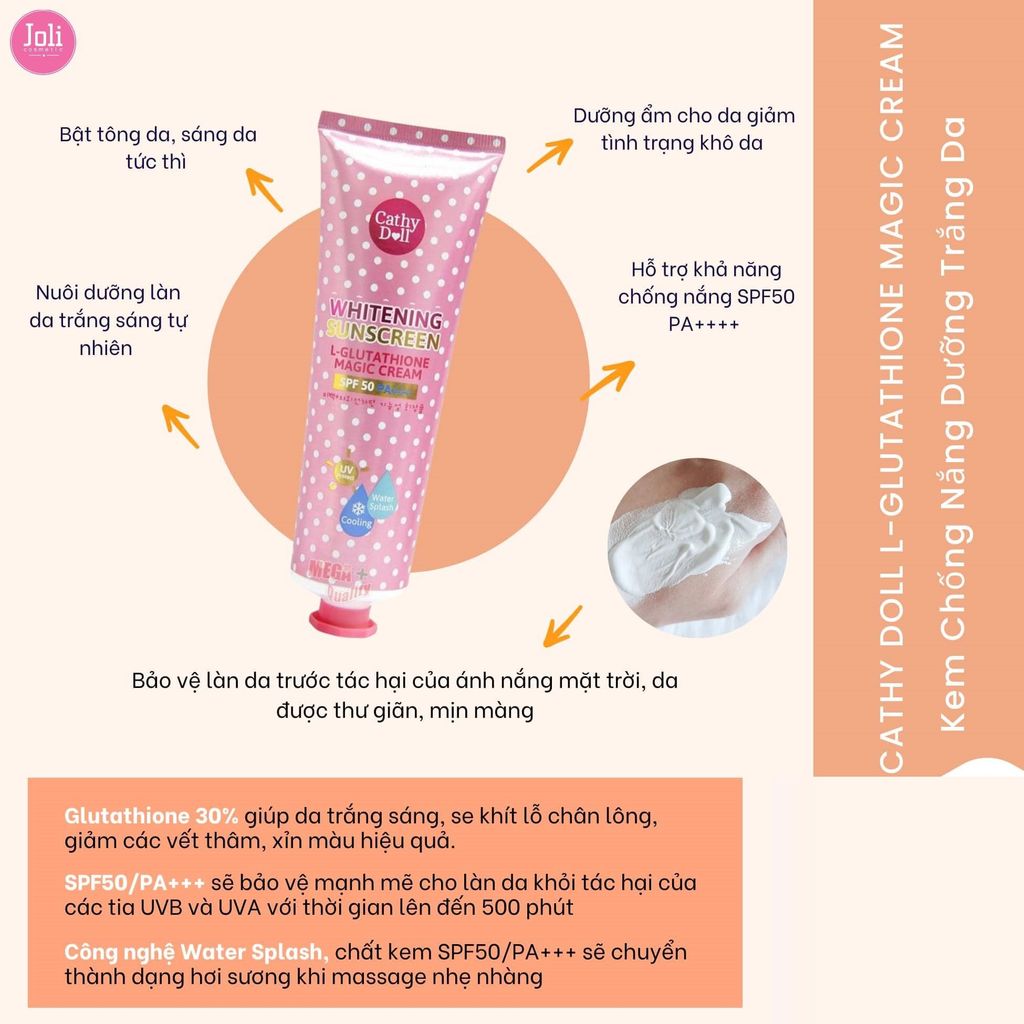 Kem Chống Nắng Dưỡng Trắng Da Cathy Doll L-Glutathione Magic Cream SPF50 PA+++