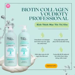 Dầu Gội & Xả Kích Thích Mọc Tóc Trị Gàu Biotin Collagen Voudioty Professional (Xanh Dương)