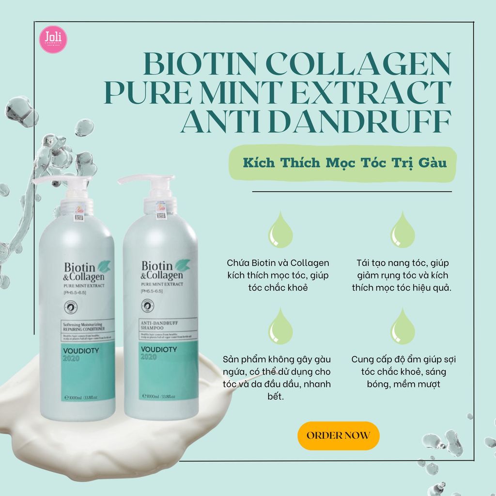 Dầu Gội & Xả Biotin Collagen Kích Thích Mọc Tóc Trị Gàu Voudioty (Xanh Dương)