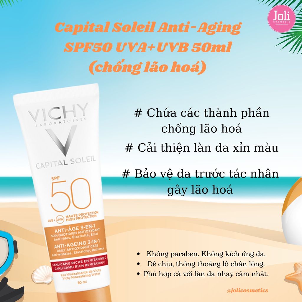 Kem Chống Nắng Chống Lão Hóa Vichy Capital Soleil Anti-Ageing 3-In-1 SPF50+ 50ml