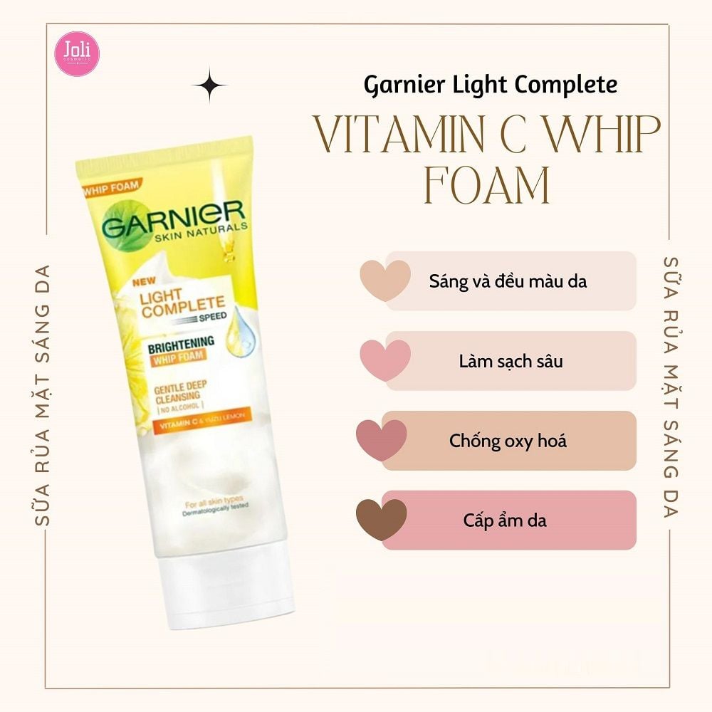Sữa Rửa Mặt Dưỡng Sáng Da Garnier Light Complete Vitamin C Whip Foam 100ml