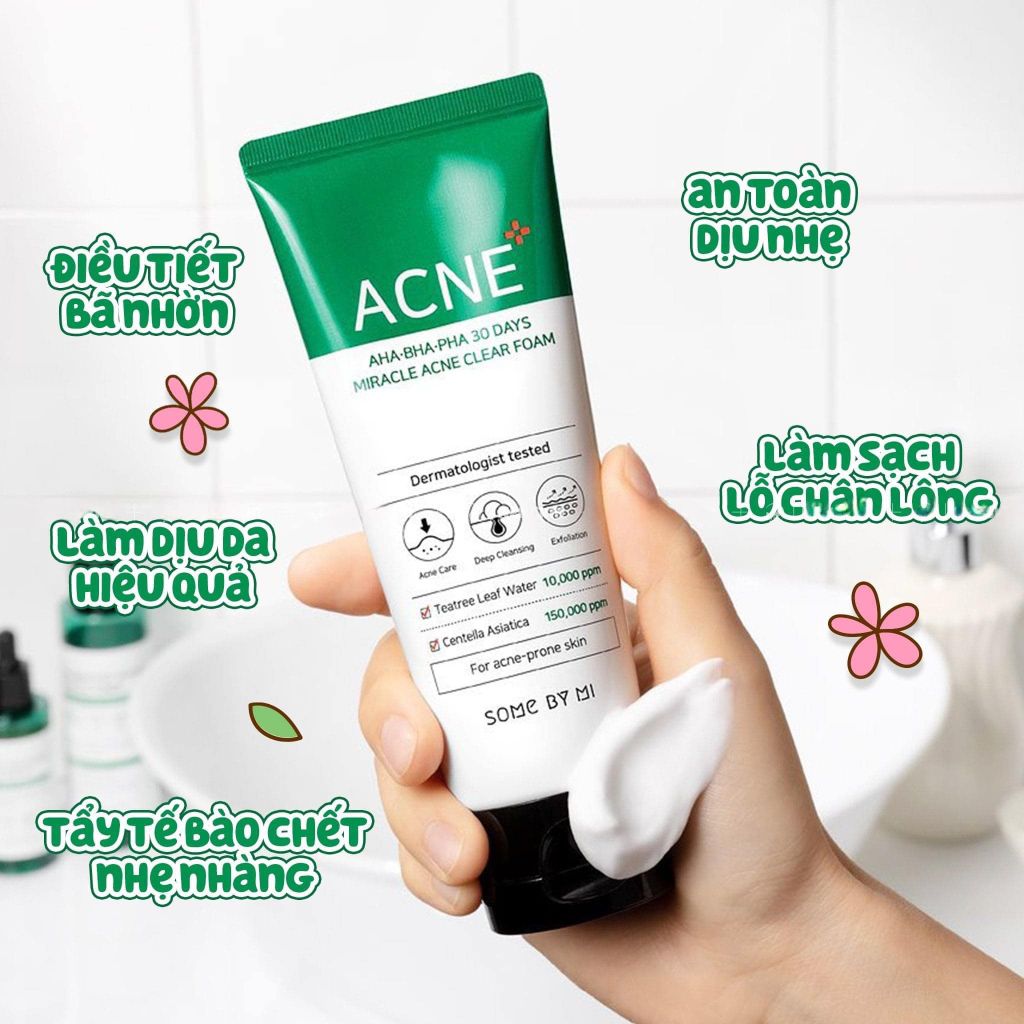 Sữa Rửa Mặt Cho Da Mụn Some By Mi AHA-BHA-PHA 30 Days Miracle Acne Clear Foam 100ml