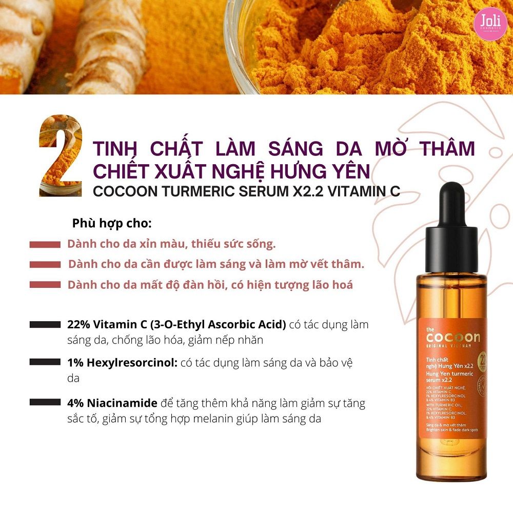 Tinh Chất Làm Sáng Da Mờ Thâm Chiết Xuất Nghệ Hưng Yên Cocoon Turmeric Serum C22 Vitamin C 30ml