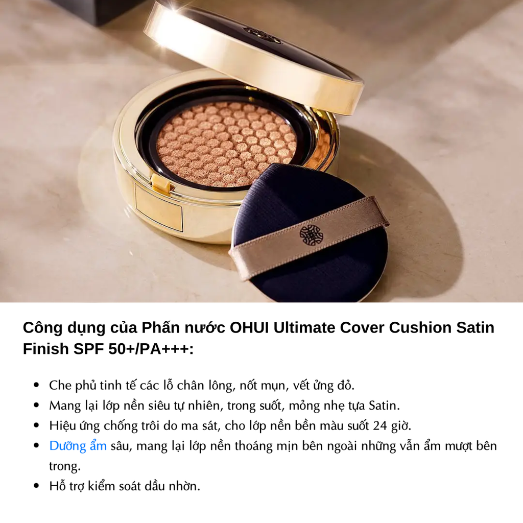 Phấn Nước Che Khuyết Điểm Ohui Ultimate Cover Cushion Satin Finish SPF50+ PA+++ 15gx2 (tặng kèm lõi)