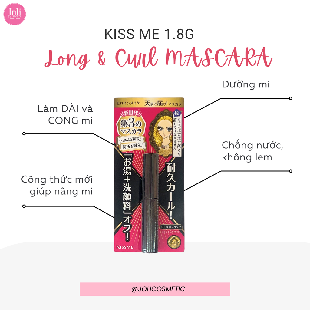 Mascara Màng Film Nâng Cong Dài Mi KissMe Heroine Make Long & Curl Waterproof Mascara Advanced Film 2.2g