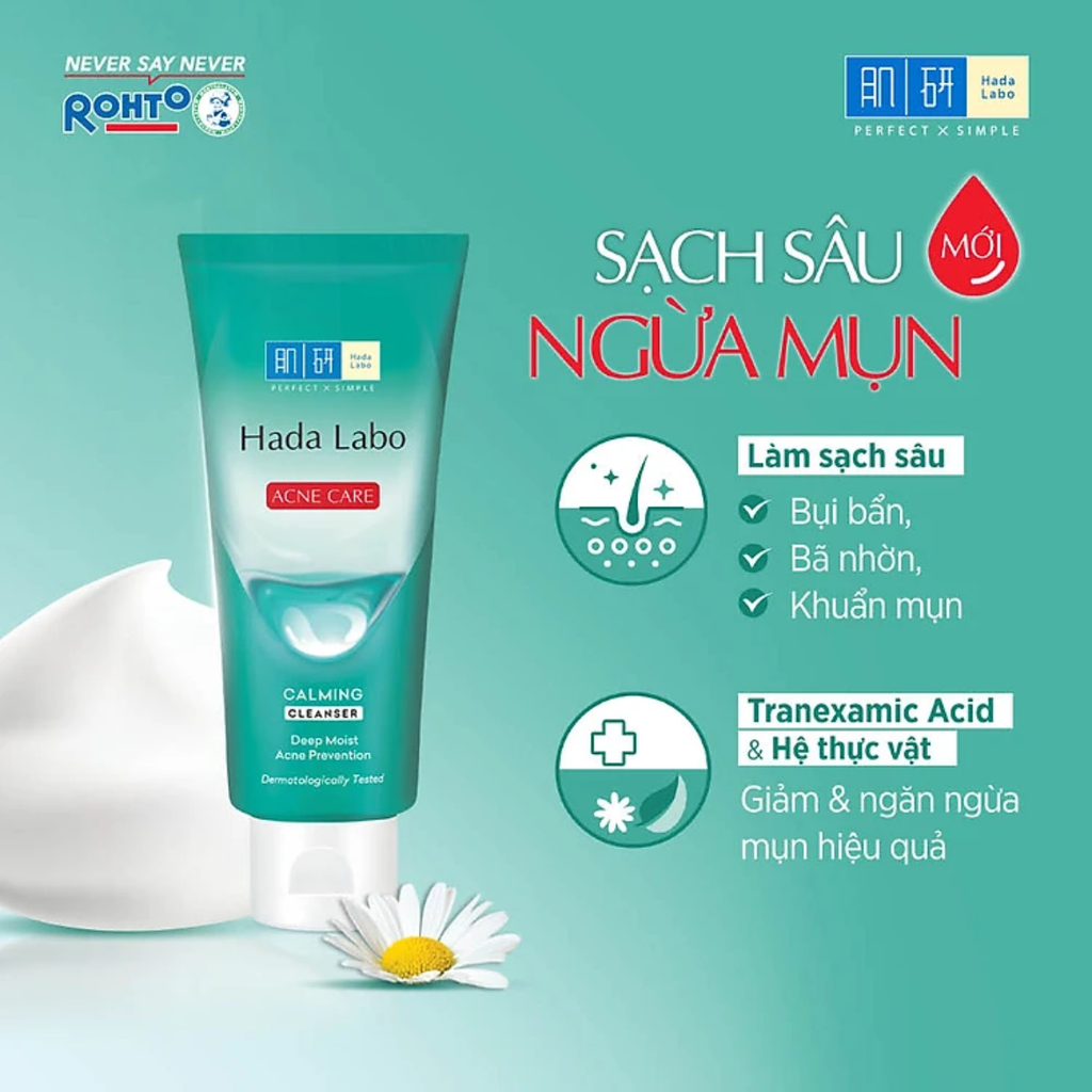 Sữa Rửa Mặt Dành Cho Da Mụn Nhạy Cảm Hada Labo Acne Care Calming Cleanser 80g