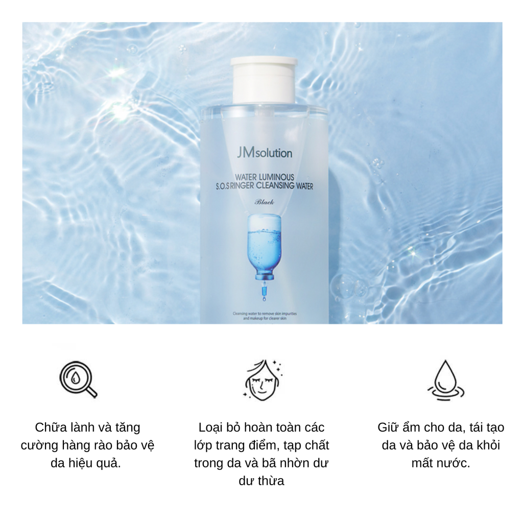 Nước Tẩy Trang Làm Sạch Bổ Sung Độ Ẩm JMsolution Water Luminous SOS Ringer Cleansing Water Black 500ml