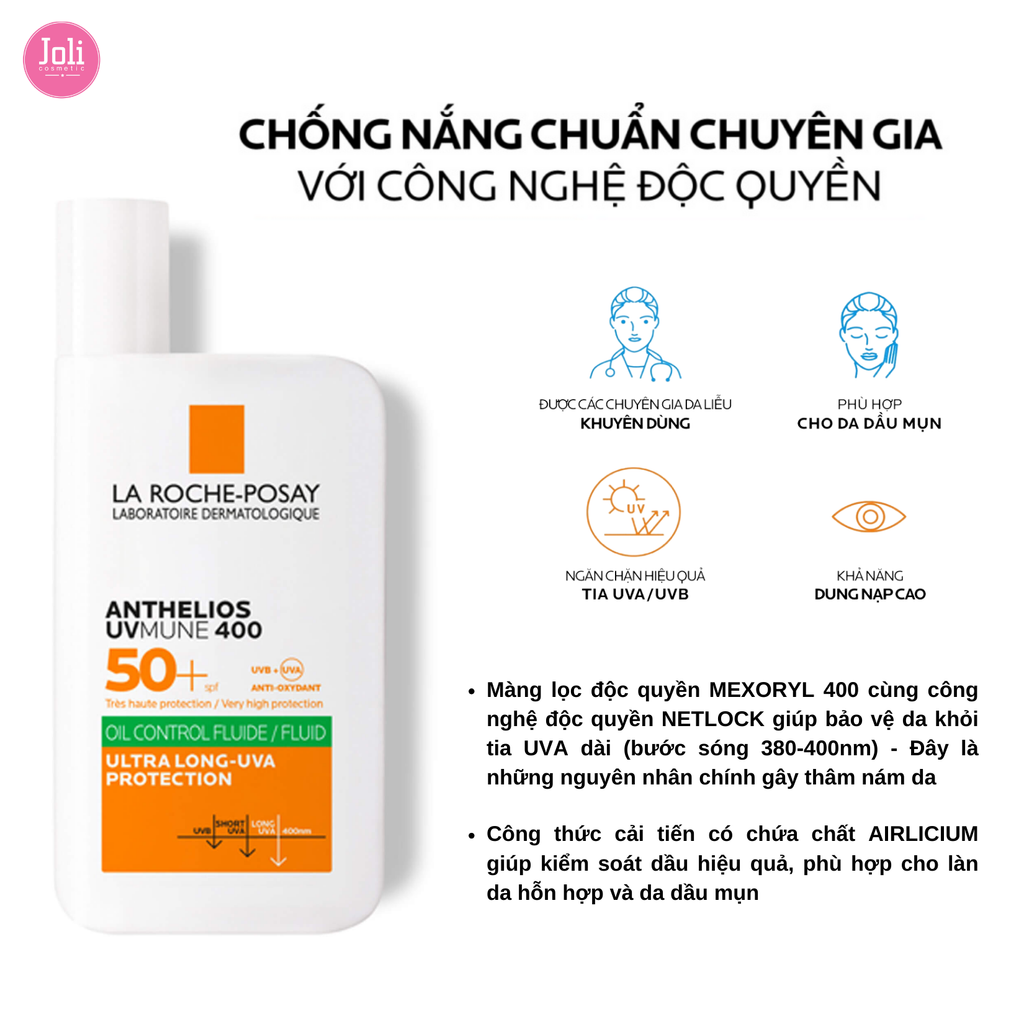 Sữa Chống Nắng Cho Da Dầu Mụn La Roche-Posay Anthelios UVMUNE400 Oil Control Fluid 50ml + Nước Tẩy Trang Dành Cho Da Nhạy Cảm La Roche-Posay 50ml