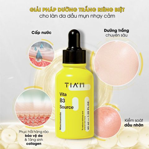 Tinh Chất Làm Sáng Phục Hồi Cho Da Dầu Mụn Nhạy Cảm Tia'm Vita B3 Source Serum 40ml