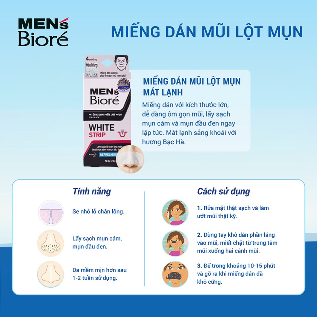 Miếng Dán Mũi Lột Mụn Than Hoạt Tính Biore Pore Pack Black Strip Refreshing Cool 4 Miếng