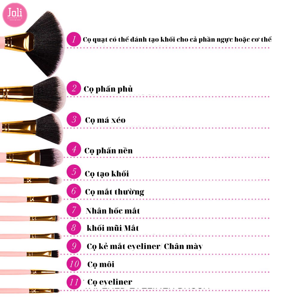 Bộ Cọ Trang Điểm 11 Cây BH Cosmetics Dot Collection Piece Brush Sets Pink