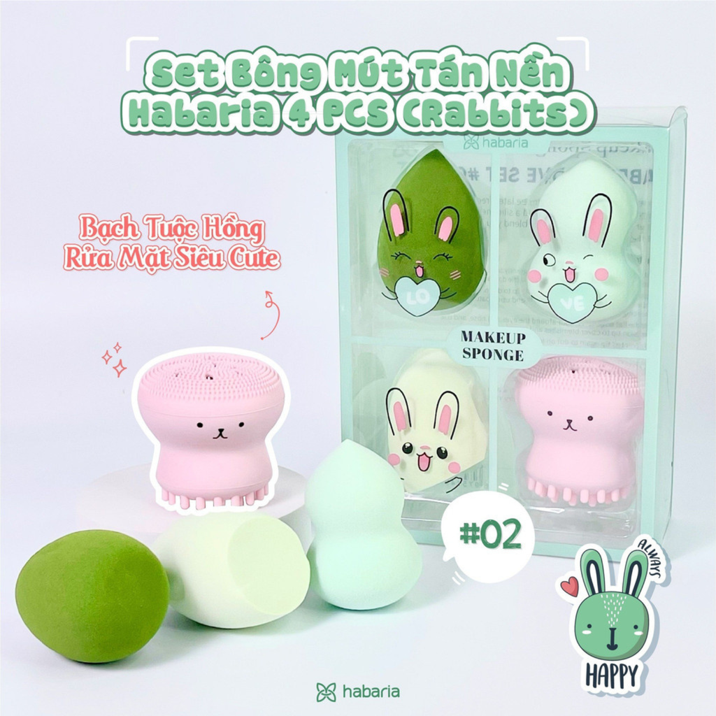 Bông Mút Tán Nền 4 Món Habaria Makeup Sponge Rabbits Love Set